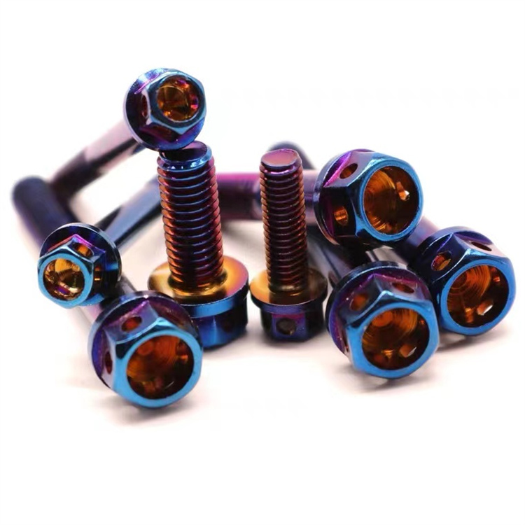 Customized burnt blue flange head m5 titanium bolt for motorcycle