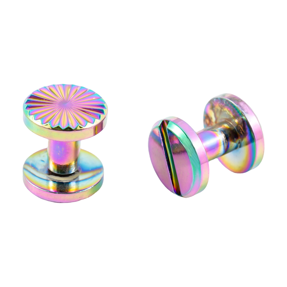 Customized rainbow color brass sunflower chicago screws for leather