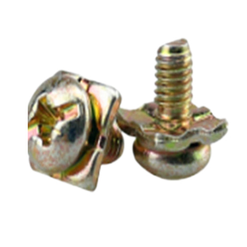 Brass cross slot mini combination screw with toothed lock washer