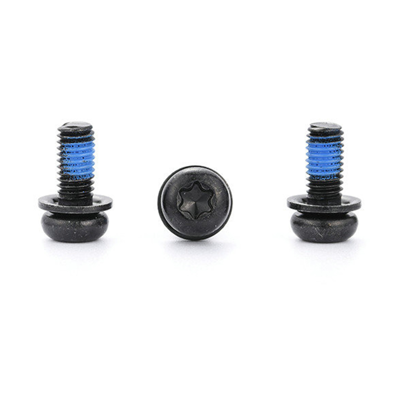 Black round head torx micro mini triple set screw with nylon patch