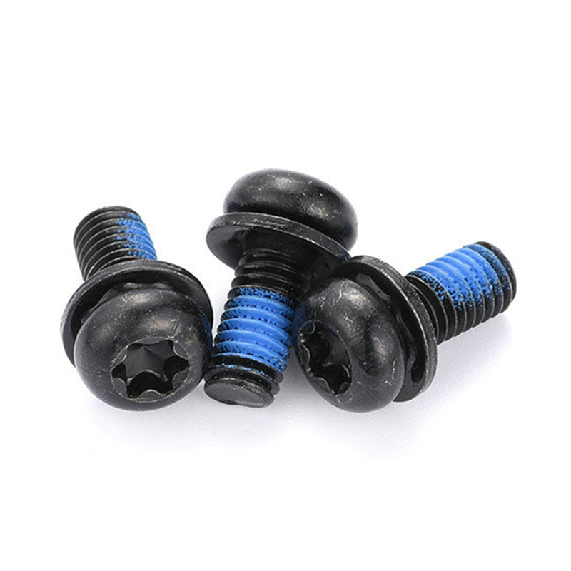 Black round head torx micro mini triple set screw with nylon patch