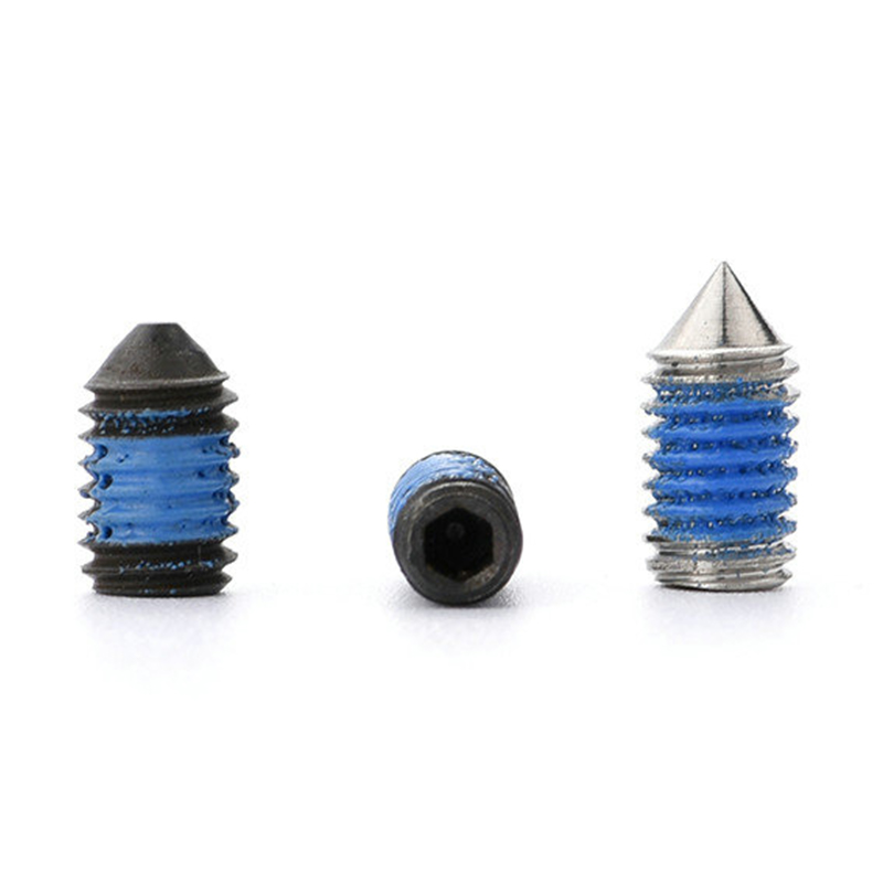 Hex socket cone point set screw with nylon patch