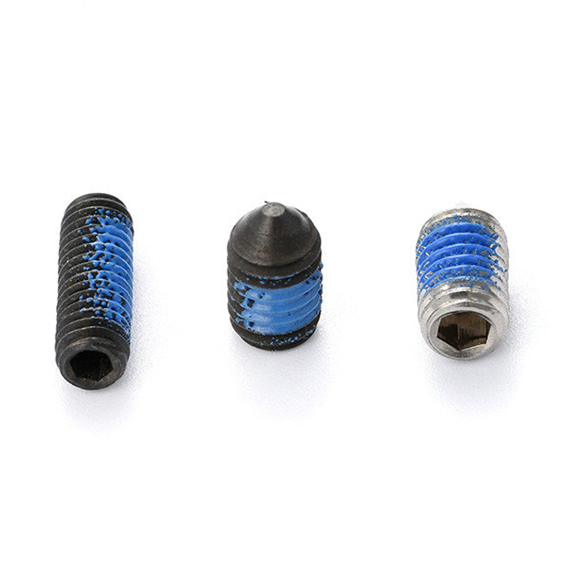 Hex socket cone point set screw with nylon patch